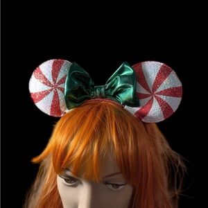 Disney Red and Green Peppermint Mouse Ears Headband